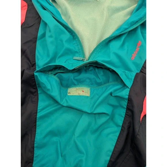 Vintage 80's Adidas 2XL Teal Navy Neon Pink‎ Color Block Track Jacket Football